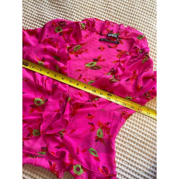 ECOTE Urban Outfitters Pink Floral Flutter Long Sleeve Ruffle Blouse Small Y2K - Picture 8 of 12